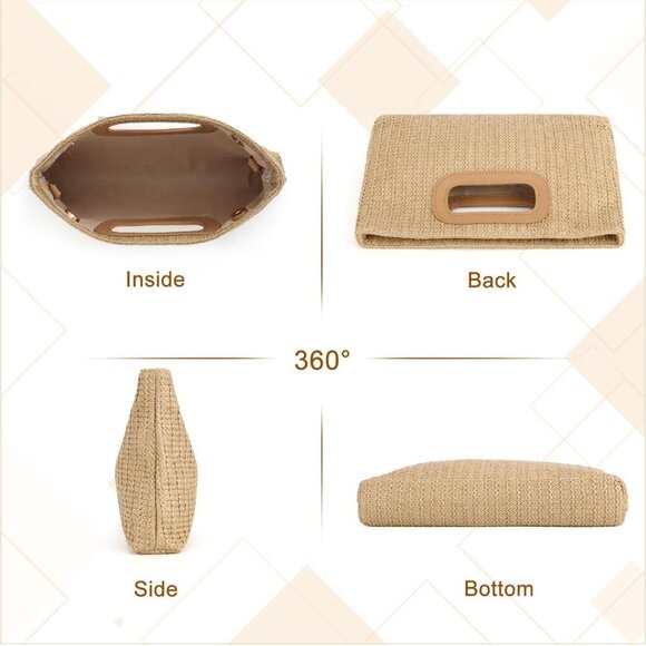 Women's Woven Straw Clutch Purse Small Crossbody Summer Shoulder Bag - Picture 3 of 7